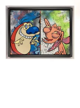 Stimpy You Idiot! - Original - White Framed