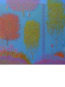 Talking Under A Pink Tree - White Framed