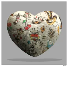 Tattoo Heart (Grey Background) - Large - Mounted