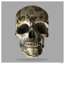Tattoo Skull (Grey Background) - Small - Framed