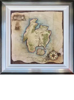 Treasure Map - Original - Blue And Silver Framed