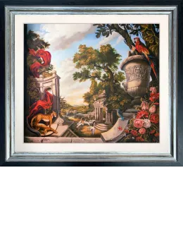 Baroque Gardens With Leopards - Black Framed