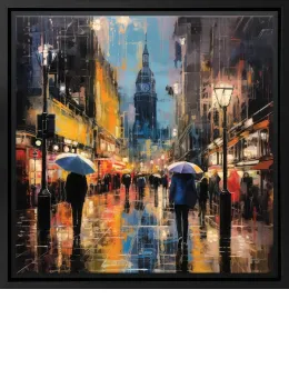 City Lights In The Rain - Black Framed