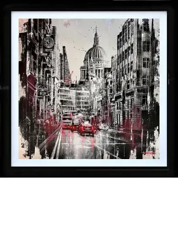 Fleet Street In The Rain - Original - Black Framed
