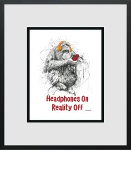 Headphones On, Reality Off - Miniature - Black Framed