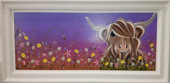 Moo On A Summers Evening - Original - White Framed Moo On A Summers Evening - Original - White Framed