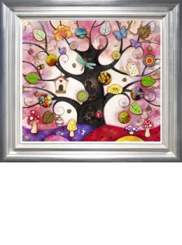 Pink Tree Of Charms - Silver-Blue Framed