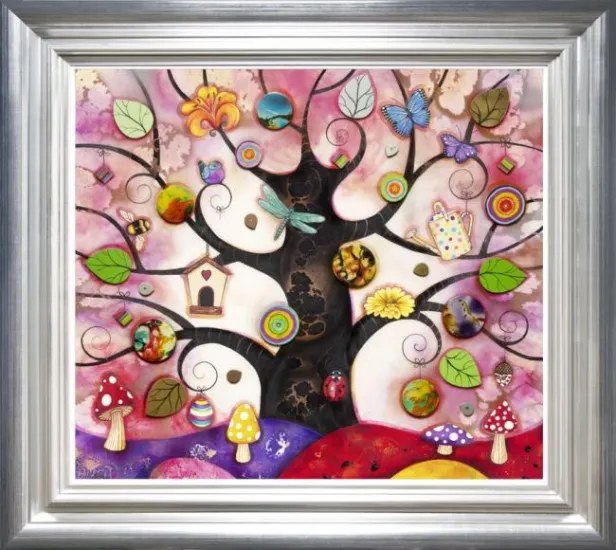 Pink Tree Of Charms - Silver-Blue Framed Pink Tree Of Charms - Silver-Blue Framed