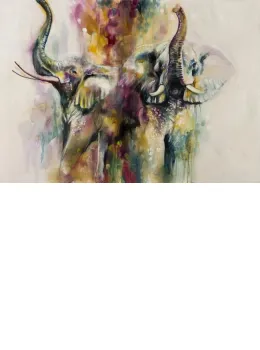 Opaline (Pair of Elephants) - Canvas - Framed