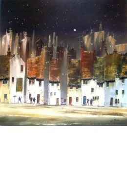 Night Cottages (Square) - Original - Framed