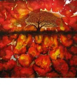 Red Abstract Tree - Square - Original - Black Framed