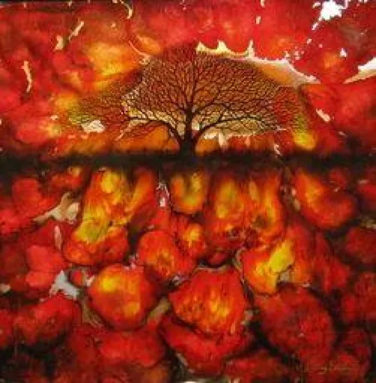 Red Abstract Tree - Square - Original - Black Framed