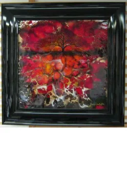 Red Abstract Tree II - Square - Original - Black Framed