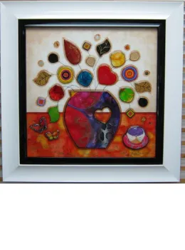 Flower Pot (Orange Base) - Original - White Framed