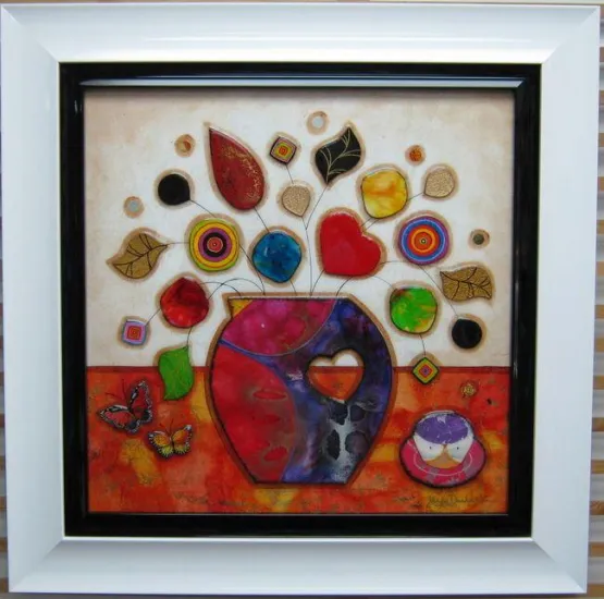 Flower Pot (Orange Base) - Original - White Framed Flower Pot (Orange Base) - Original - White Framed