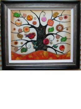 Tree Of Tranquility, Square (Orange Base) - Original - Framed