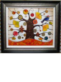 Tree Of Tranquility, Square II (Orange Base) - Original - Framed