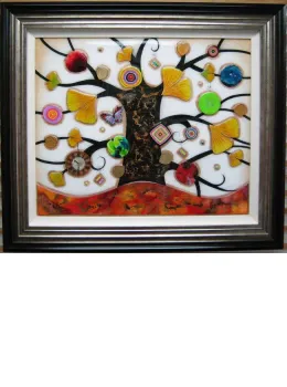 Tree Of Tranquility, Square III (Orange Base) - Original - Framed