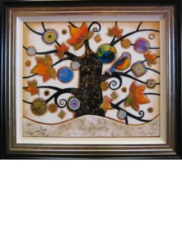 Tree Of Tranquility, Square I (Cream Base) - Original - Framed