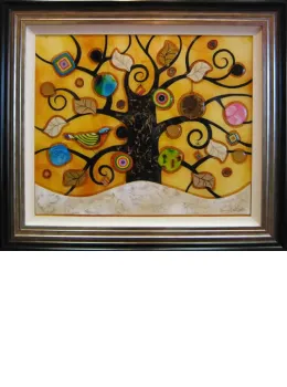 Tree Of Tranquility, Square (Cream Base, Yellow Background) - Original - Framed